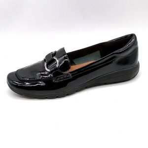 Easy Spirit Shoes Womens Seavienta Black 8.5 Narrow Leather Loafers Shiny NEW